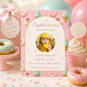 Pastel Sweet Treat Birthday Pink Photo Invitation
