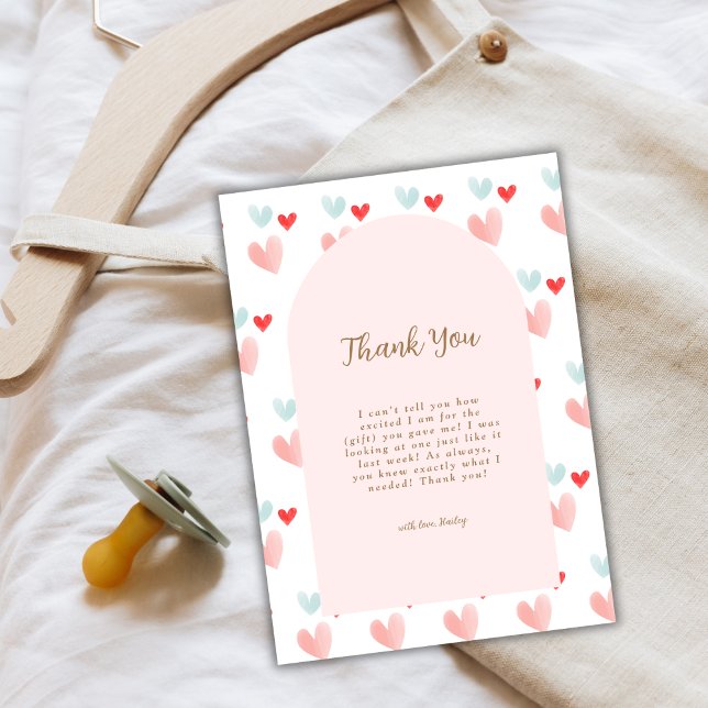 Pastel Sweetheart Arch Valentines Baby Shower Thank You Card (Pastel Sweetheart Arch Valentines Baby Shower Thank You Card)