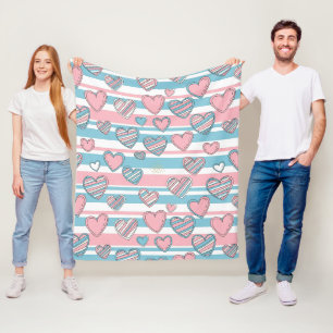 Pastel Sweetheart Heart Stripe Pattern Fleece Blanket