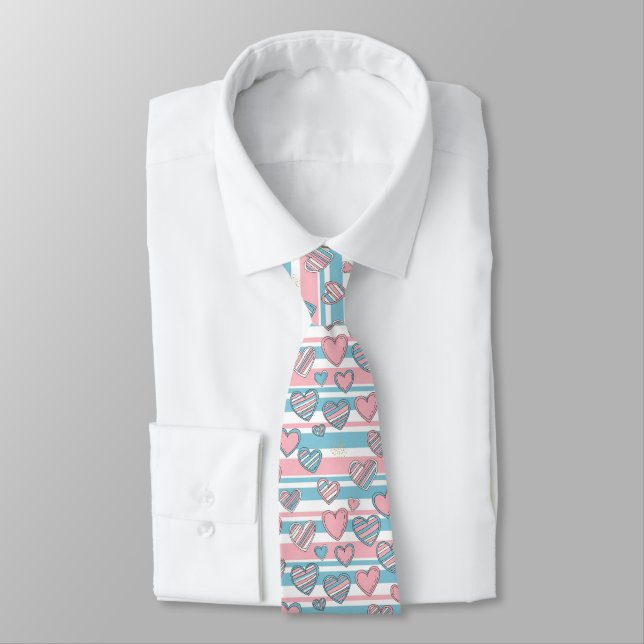 Pastel Sweetheart Heart Stripe Pattern Tie (Tied)