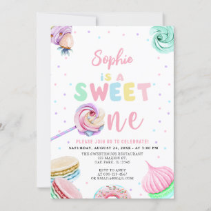 Pastel Sweets Doughnut & Candy First Birthday Invitation
