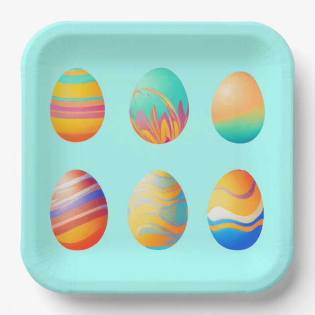 Pastel Swirl Easter Eggs  Paper Plate (Front)