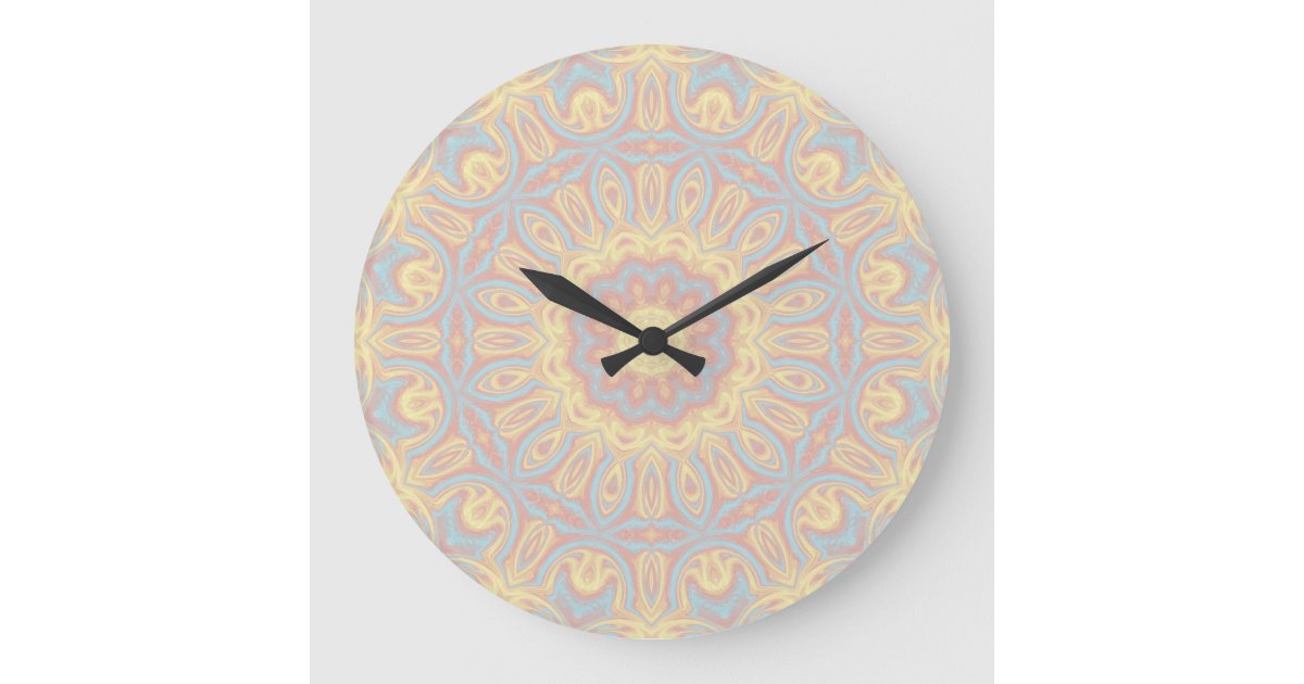 Pastel Swirl Groovy Retro Boho Hippie Kaleidoscope Large Clock | Zazzle