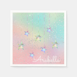 Pastel swirl holographic star ribbon cute  napkin