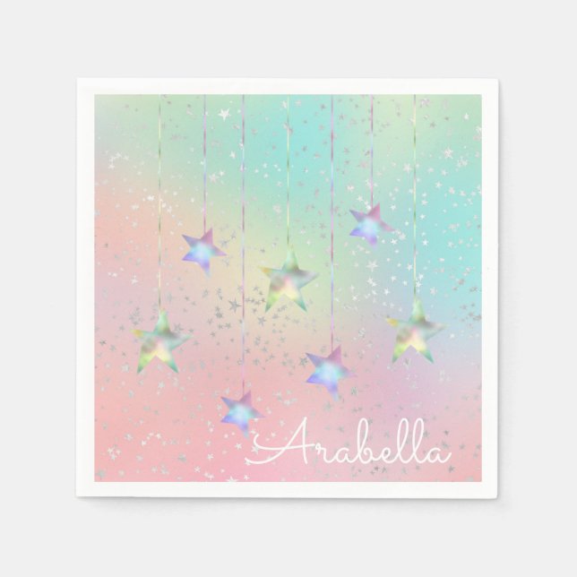 Pastel swirl holographic star ribbon cute  napkin (Front)