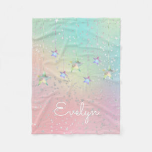 Pastel swirl holographic stars and ribbon cute fleece blanket