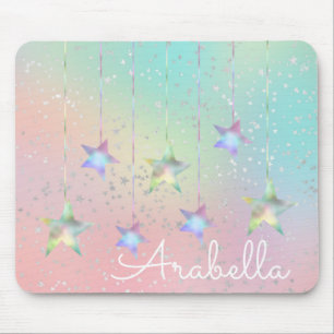 Pastel swirl holographic stars and ribbon cute mouse pad