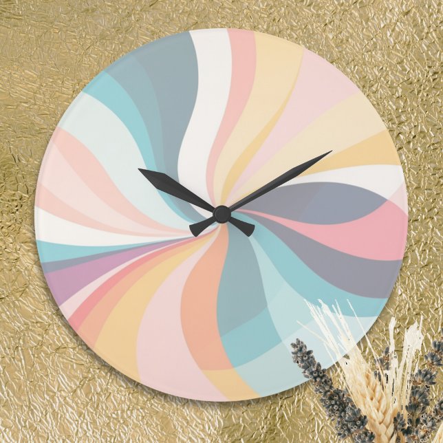 Pastel Swirl Pretty Modern Elegant Fresh Chic Cool Large Clock (A contemporary wall clock with faded swirling multicolor design)