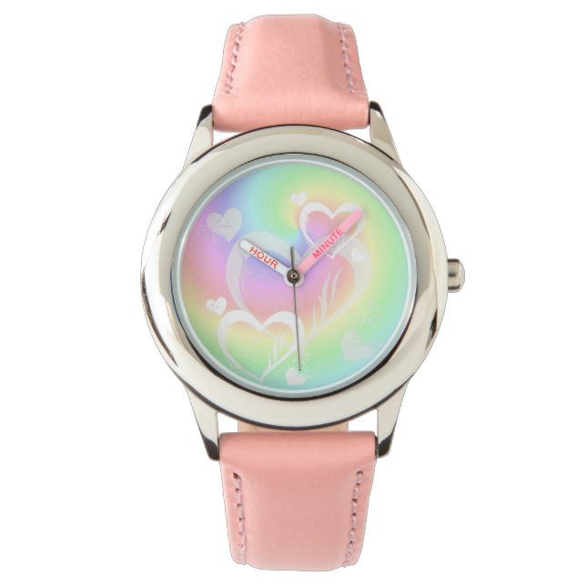 Pastel Swirls Hearts Wrist Watch (Front)