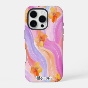 Pastel Swirls with Orange Flowers iPhone 16 Pro Case