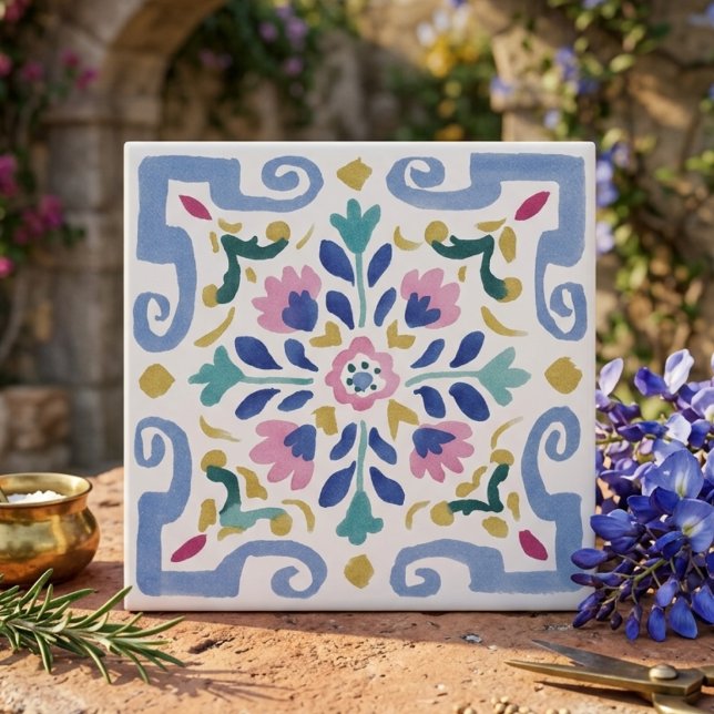 Pastel Symmetrical Floral Decorative Ceramic Tile (Pastel Symmetrical Floral Decorative Ceramic Tile
)