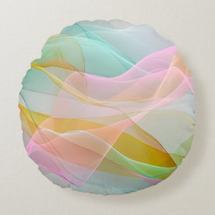 Pastel Symphony of Floating Sheer Ribbons Round Cushion
