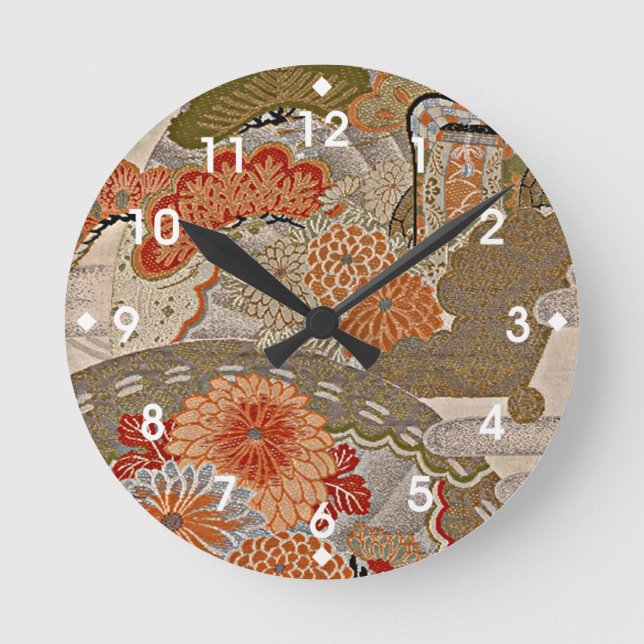 Pastel Tangerine Floral Pattern Round Clock (Front)