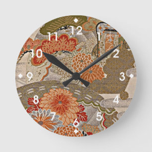 Pastel Tangerine Floral Pattern Round Clock