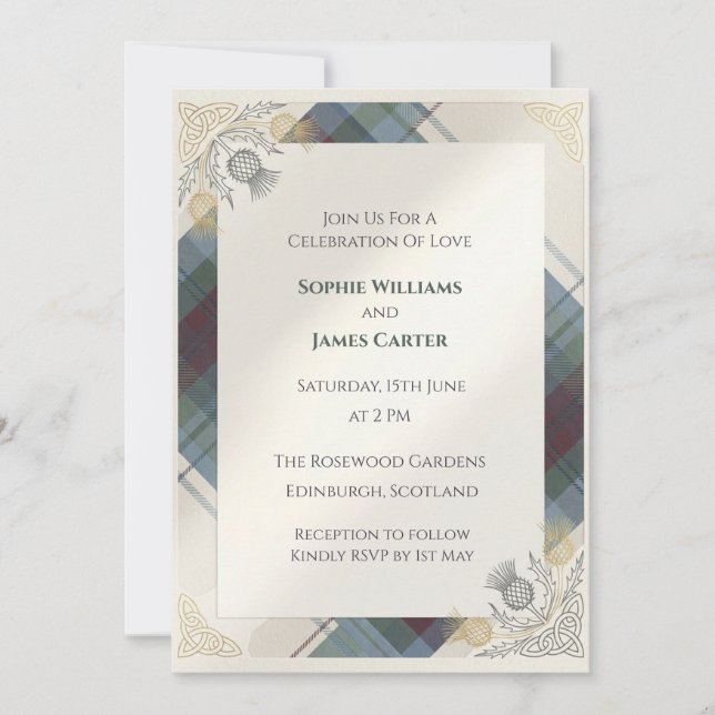 Pastel Tartan Thistle Scottish Wedding Suite Invit Invitation (Front)