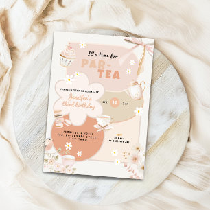 Pastel Tea Party 3th Birthday Invitation for Girls