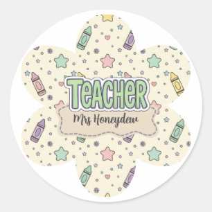 Pastel Teacher Appreciation Crayon Pattern Classic Round Sticker