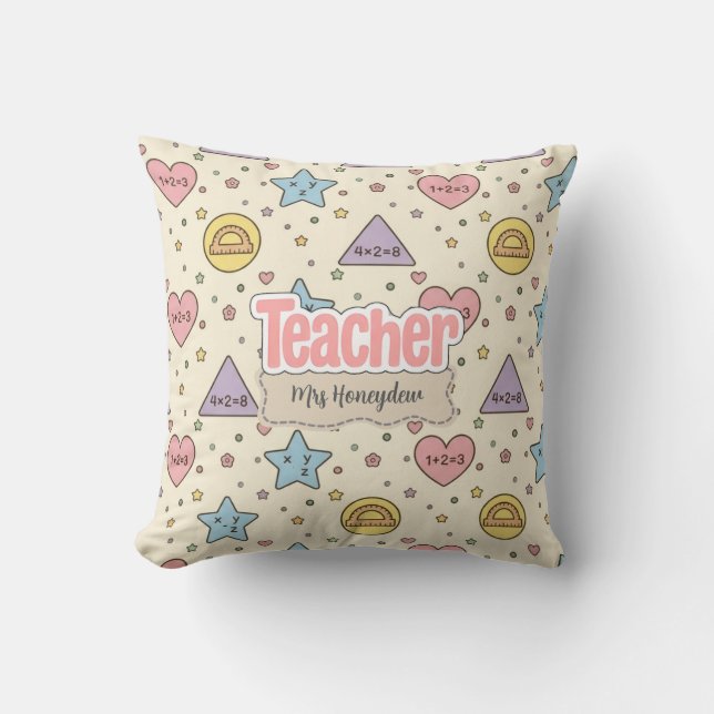 Pastel Teacher Math Shapes Pattern  Cushion (Front)
