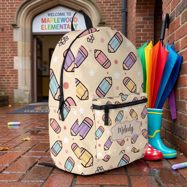 Pastel Teacher  School Pencil Printed Backpack (Creator Uploaded)