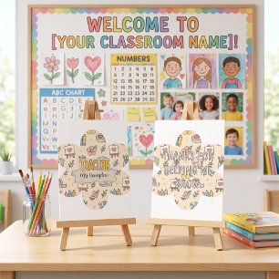 Pastel Teacher School Supplies Pattern Thank You Card