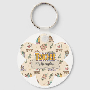 Pastel Teacher School Supply Pattern Key Ring