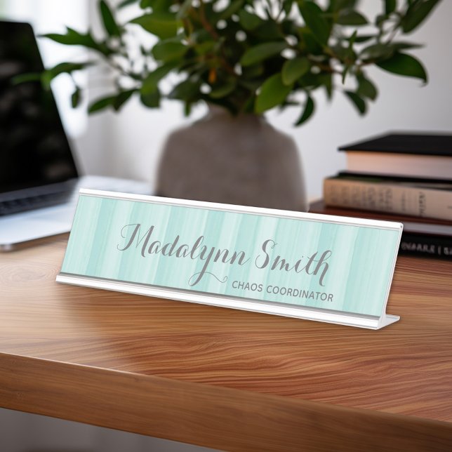 Pastel Teal and Grey Stationery Suite for Women Desk Name Plate (Personalized Desk Sign with Name and Title - Custom Executive Name Plate)
