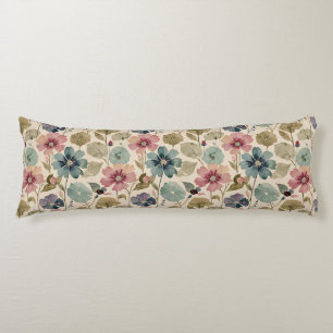 Pastel Teal and Mauve Flowers Vintage Modern Body Cushion