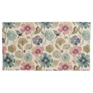 Pastel Teal and Mauve Flowers Vintage Modern Pillowcase