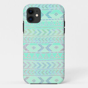 Pastel Teal Aztec Art Style Pattern iPhone 11 Case