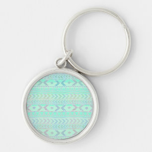 Pastel Teal Aztec Art Style Pattern Key Ring