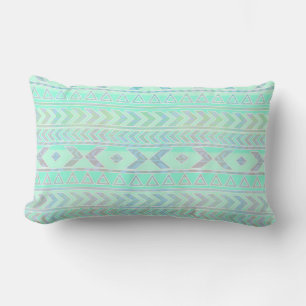 Pastel Teal Aztec Art Style Pattern Lumbar Cushion