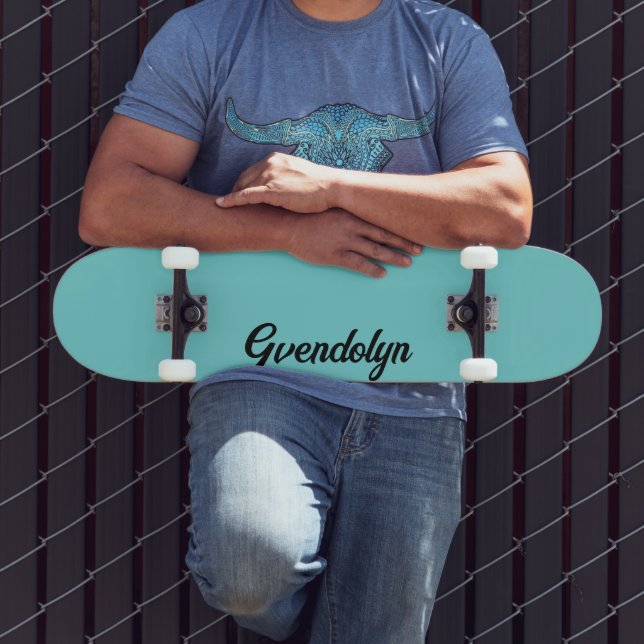 Pastel Teal Calligraphy Name | Classic Trendy  Skateboard (Outdoor 3)