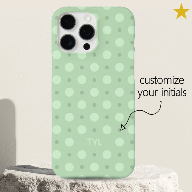 Pastel Teal Dots Pattern Custom Name Initial iPhone Case (Creator Uploaded)