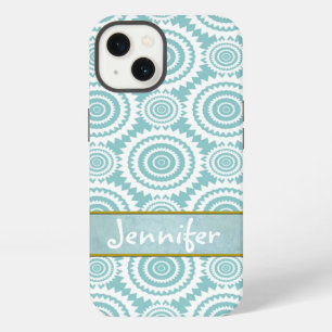Pastel Teal Geometric Pattern Cool Circles Art iPhone Case