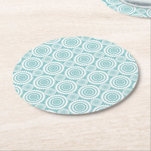 Pastel Teal Geometric Pattern Cool Circles Art Round Paper Coaster