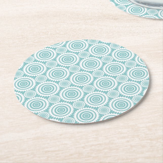 Pastel Teal Geometric Pattern Cool Circles Art Round Paper Coaster (Angled)