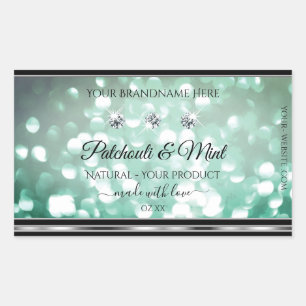 Pastel Teal Glitter Product Labels with Diamonds