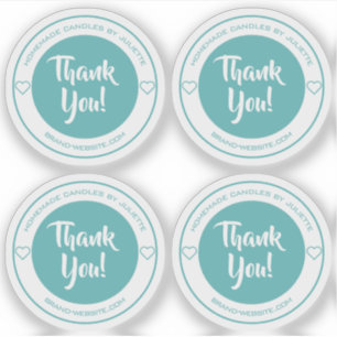 Pastel Teal Heart Thank You Sticker Labels Sheet