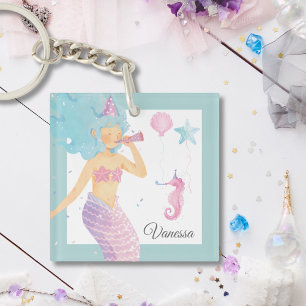 Pastel Teal Mermaid Party Adventure Keychain