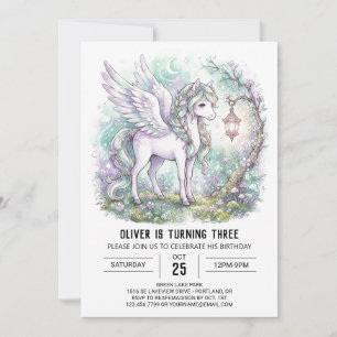 Pastel Teal Pegasus Birthday Invitation