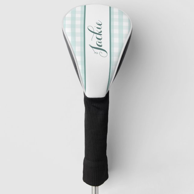 Pastel Teal Stripped Golf Head Cover (Front)