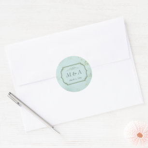 Pastel Teal White Flowers Wedding Classic Round Sticker
