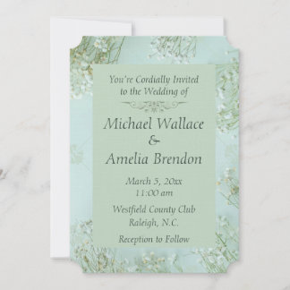 Pastel Teal White Flowers Wedding Invitation