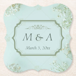 Pastel Teal White Flowers Wedding Paper Coaster