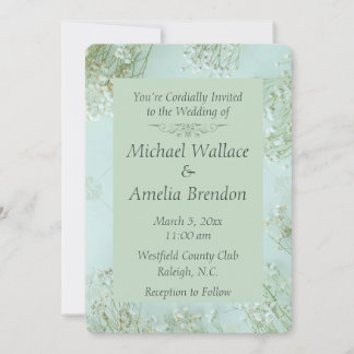Pastel Teal White Flowers Wedding Round Invitation