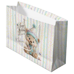 Pastel Teddy Bear Birthday  Large Gift Bag