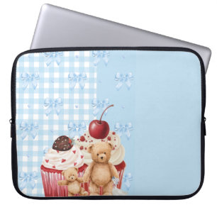 pastel "teddy bear" cupcake kawaii gingham ribbon laptop sleeve