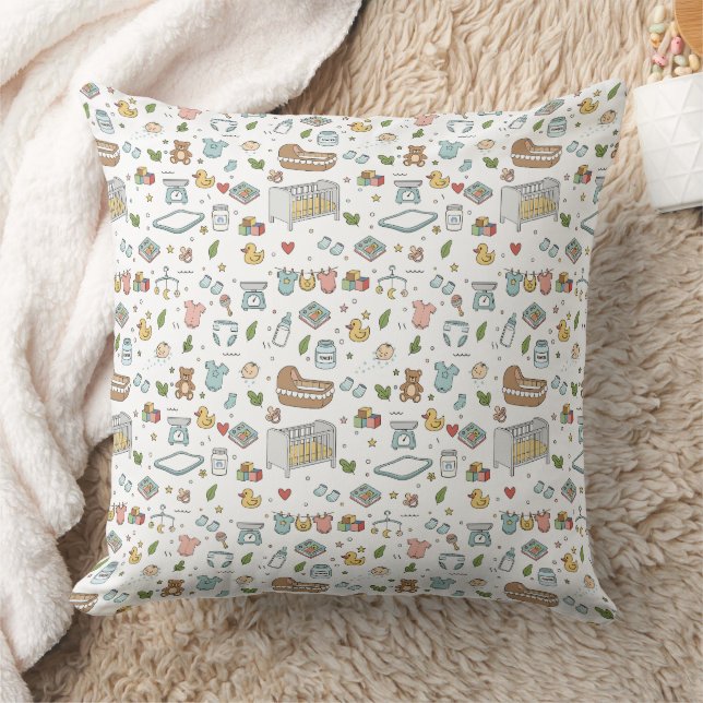 Pastel Teddy Bear Duck Nursery Pillow (Blanket)