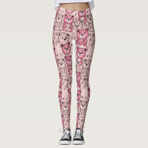 Pastel Teddy Bear Heart Pattern Leggings