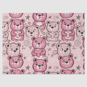 Pastel Teddy Bear Heart Pattern Tissue Paper